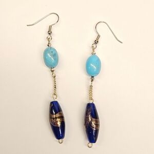 Long Blue and Silver Dangle Earrings